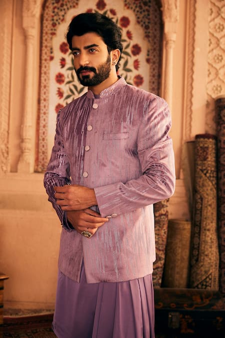 Asuka Sequin Embroidered Abstract Pattern Bandhgala Pant Set 