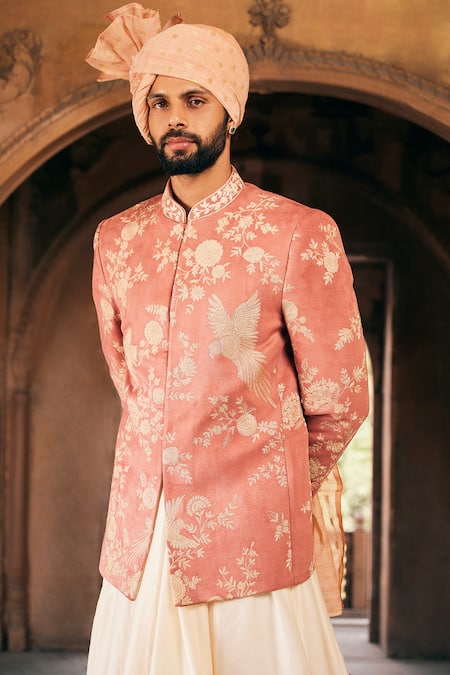 Buy Asuka Pink Suede, Velvet Embroidery Floral Bandhgala Kurta Set Online at Aza Fashions Buy_Asuka_Pink Suede, Velvet Embroidery Floral Bandhgala Kurta Set _Online_at_Aza_Fashions