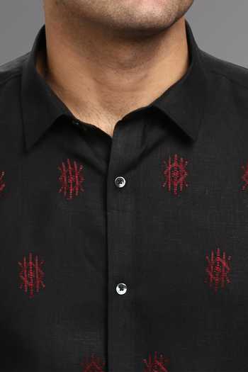 Asuka Black Linen Embroidery Hand Shirt Online at Aza Fashions Asuka_Black Linen Embroidery Hand Shirt _Online_at_Aza_Fashions