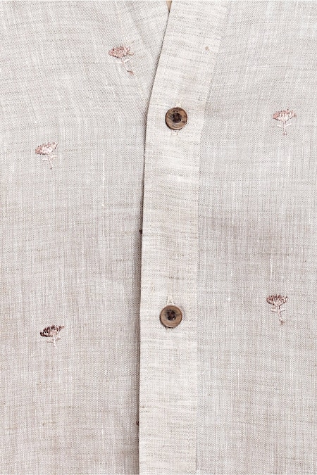 Asuka_Brown Linen Embroidery Thread Shirt _Online_at_Aza_Fashions