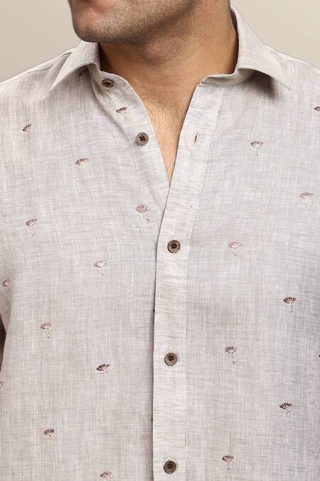 Buy_Asuka_Brown Linen Embroidery Thread Shirt _Online_at_Aza_Fashions