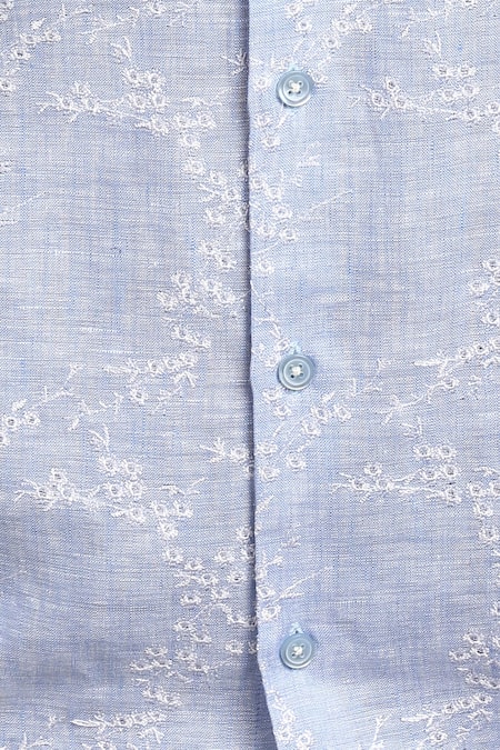 Asuka_Sky Blue Linen Embroidery Cherry Blossom Shirt _Online_at_Aza_Fashions