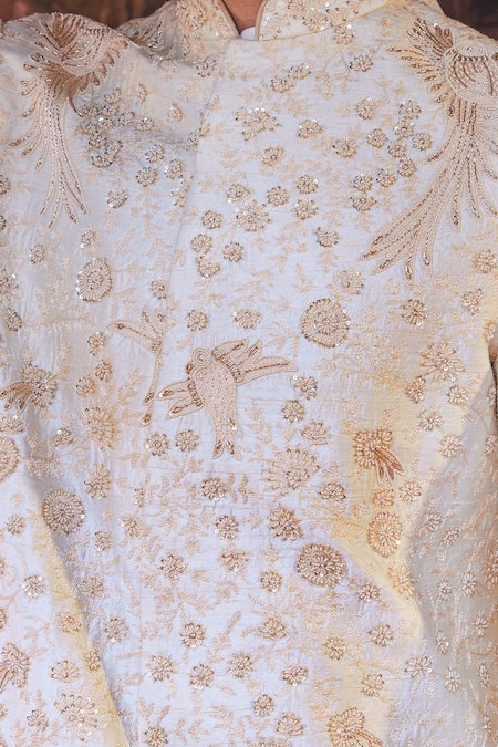 Asuka Cream Raw Silk Embroidered Zardozi Sherwani Churidar Set Online at Aza Fashions Asuka_Cream Raw Silk Embroidered Zardozi Sherwani Churidar Set _Online_at_Aza_Fashions