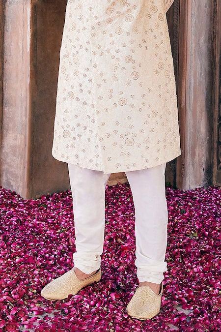 Asuka Cream Raw Silk Embroidered Zardozi Sherwani Churidar Set at Aza Fashions Asuka_Cream Raw Silk Embroidered Zardozi Sherwani Churidar Set _at_Aza_Fashions