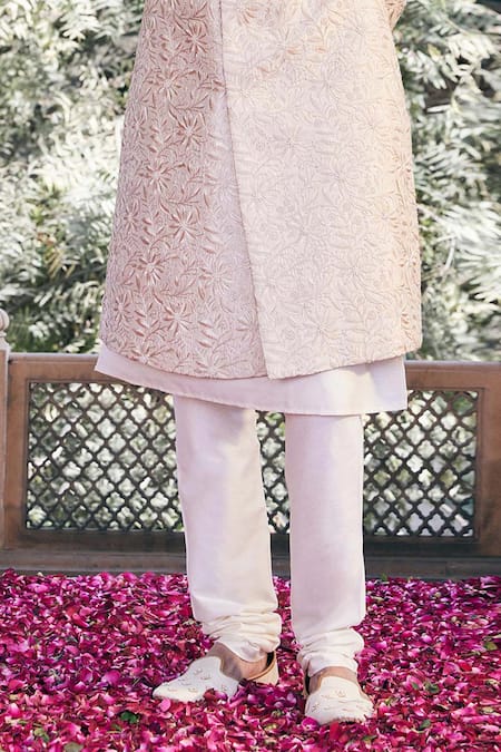 Shop Asuka Cream Raw Silk Embroidered Thread Tonal Sherwani Churidar Set Online at Aza Fashions Shop_Asuka_Cream Raw Silk Embroidered Thread Tonal Sherwani Churidar Set _Online_at_Aza_Fashions