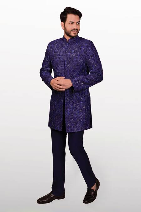 Asuka Chanderi Silk Chikankari Embroidered Achkan Pyjama Set 