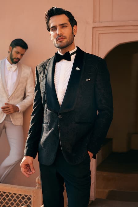 Asuka Black Terry Wool Embroidered Aari Tuxedo With Pant Online at Aza Fashions Asuka_Black Terry Wool Embroidered Aari Tuxedo With Pant _Online_at_Aza_Fashions