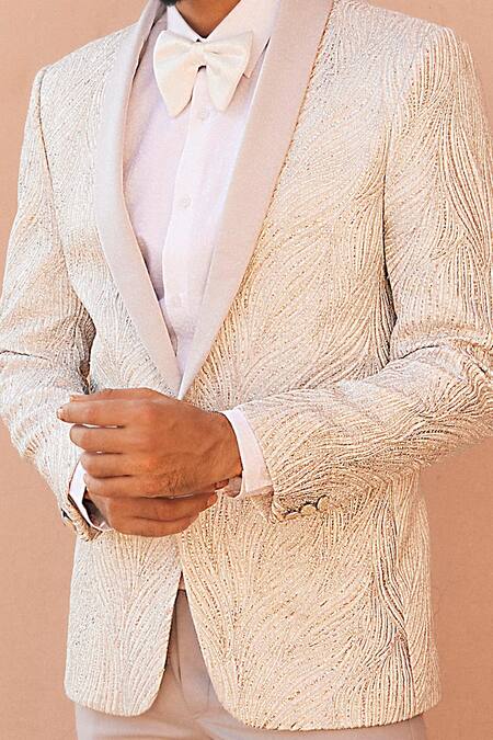 Asuka Ivory Brocade Textured Abstract Pattern Tuxedo With Pant Online at Aza Fashions Asuka_Ivory Brocade Textured Abstract Pattern Tuxedo With Pant _Online_at_Aza_Fashions