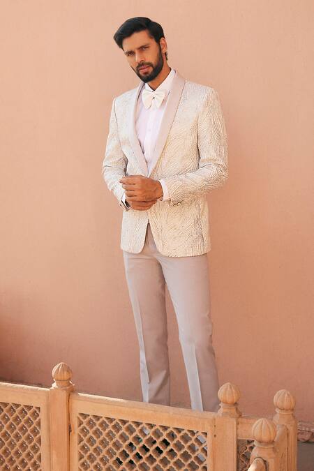 Buy Asuka Ivory Brocade Textured Abstract Pattern Tuxedo With Pant Online at Aza Fashions Buy_Asuka_Ivory Brocade Textured Abstract Pattern Tuxedo With Pant _Online_at_Aza_Fashions