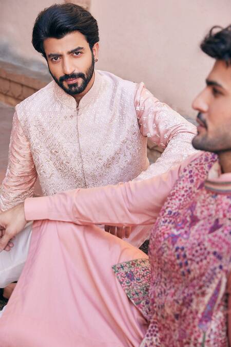 Asuka_White Silk Embroidery Floral Bundi Kurta Set _Online_at_Aza_Fashions