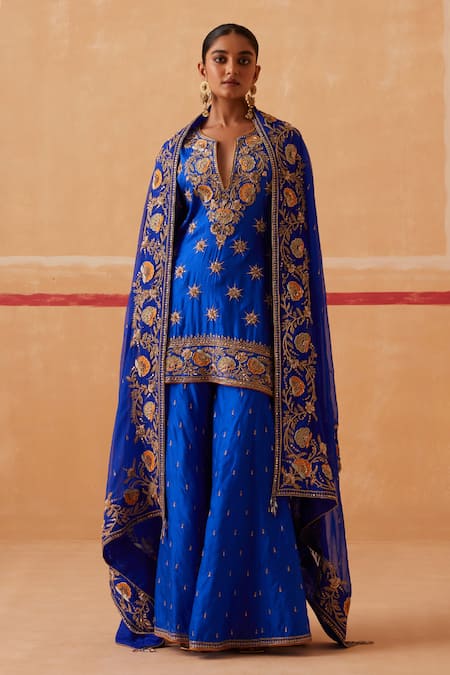 Sureena Chowdhri Blue Devi Zardozi Embroidered Kurta Gharara Set