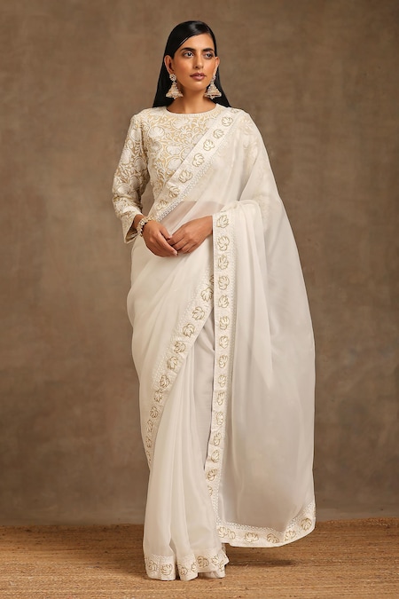 Rishi and Vibhuti Carly Fringe Border Saree | Ivory, Thread, Organza | Aza  fashion, Fashion, Saree