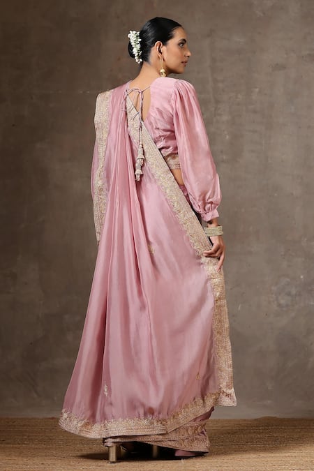 Wazir C Placement Embroidered Saree With Balloon Sleeve Blouse 