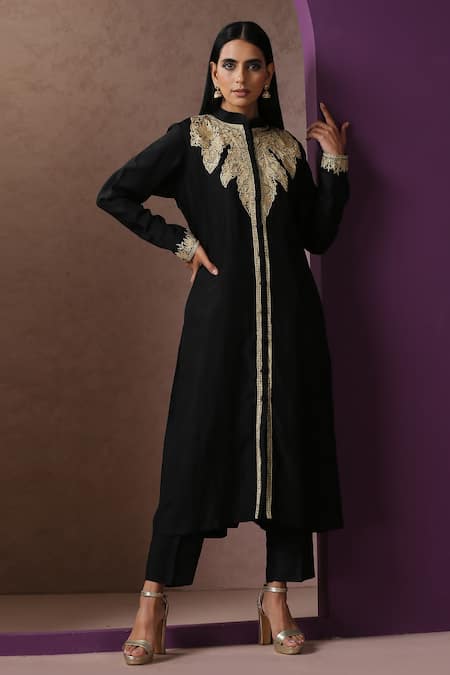 Wazir C Silk Embroidered Achkan Kurta With Pant 