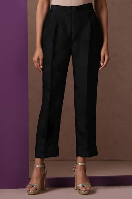 Wazir C_Black Silk, Cotton Embroidery Collared Achkan Kurta With Pant _at_Aza_Fashions