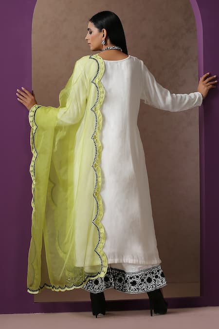 Shop_Wazir C_White Velvet, Organza, Cotton Embroidery Round Placement Kurta Flared Pant Set _at_Aza_Fashions