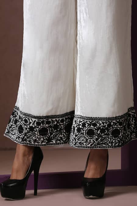 Wazir C_White Velvet, Organza, Cotton Embroidery Round Placement Kurta Flared Pant Set _Online_at_Aza_Fashions