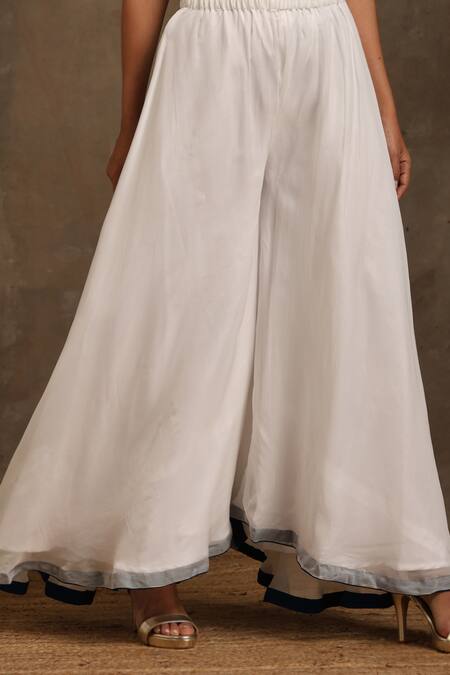 Wazir C_White Organza, Cotton Embroidery Kashmiri Aari Yoke Kurta Divider Pant Set _Online_at_Aza_Fashions