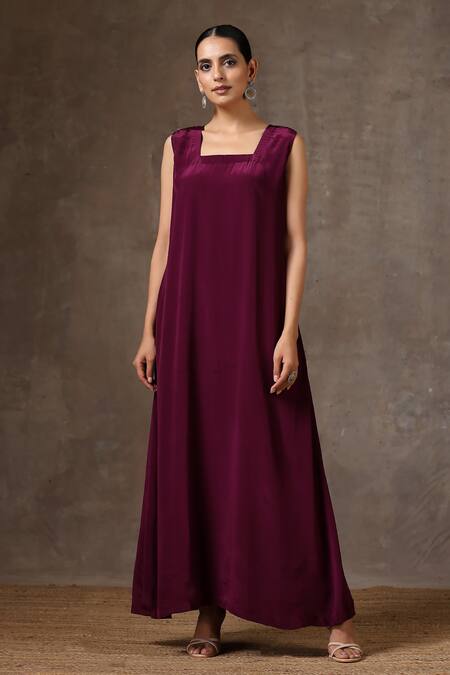 Wazir C_Purple Net, Crepe Embroidery Round Neck Kashmiri Kaftan With Dress _Online_at_Aza_Fashions