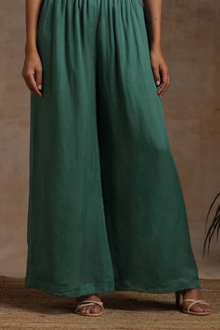 Wazir C_Green Organza Embroidery Round Neck Kashmiri Bodice Anarkali Flared Pant Set _Online_at_Aza_Fashions