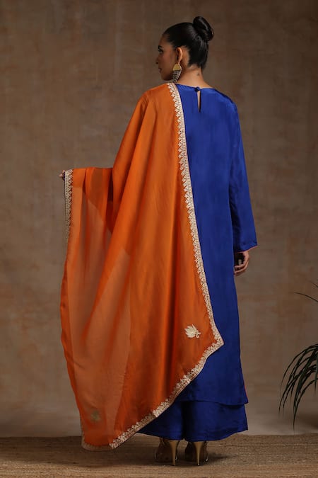 Wazir C Silk Straight Kurta Flared Pant Set 