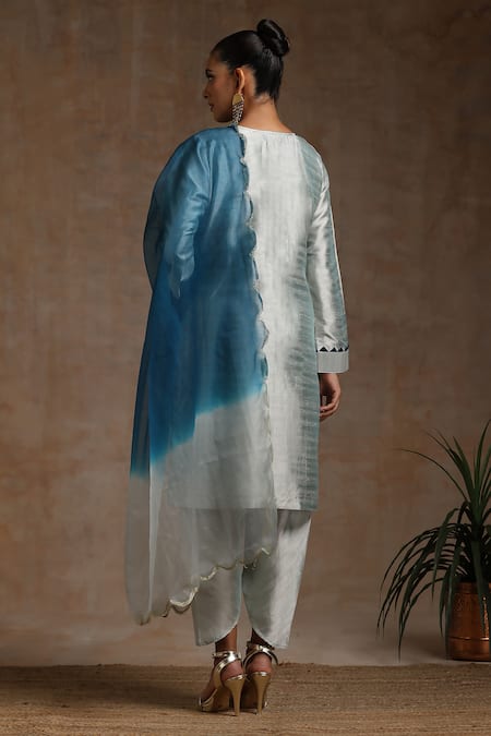 Wazir C Silk Embroidered Kurta Pant Set 