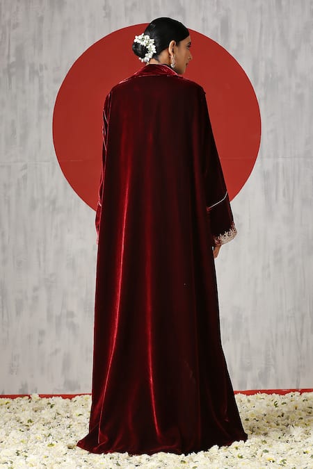 Shop_Wazir C_Black Silk, Velvet Embroidery Turtle Neck, Collared Dress With Jacket _at_Aza_Fashions