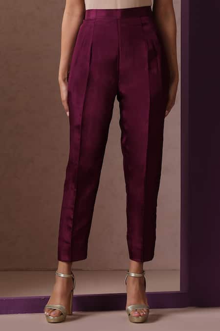 Wazir C_Maroon Silk, Cotton Embroidery Round Neck Yoke Kurta And Pant Set _Online_at_Aza_Fashions