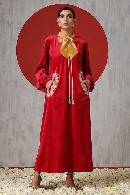 Wazir C Velvet Placement Embroidered Dress 