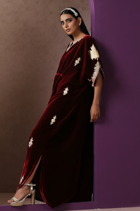 Wazir C Velvet Kashmiri Tilla Embroidered Kaftan 