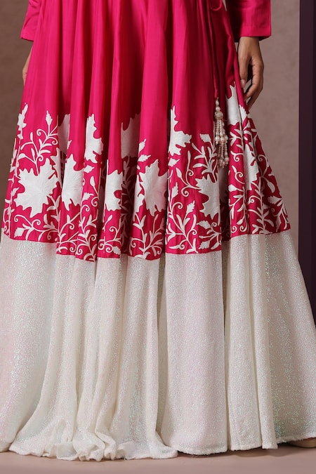 Wazir C_Pink Silk, Organza, Georgette Sequins, Embroidery Kashmiri Aari Lehenga Set _at_Aza_Fashions