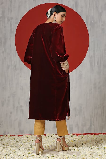 Wazir C Paisley Embroidered Pheran & Pant Set 