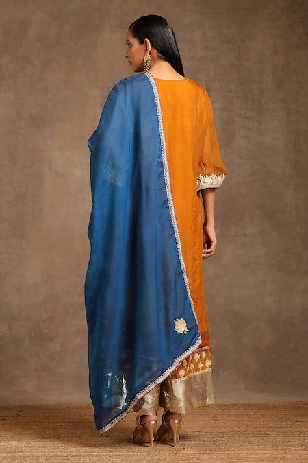 Shop Wazir C Yellow Cotton, Organza Sequins, Zari, Kashmiri Tilla Pheran Flared Pant Set at Aza Fashions Shop_Wazir C_Yellow Cotton, Organza Sequins, Zari, Kashmiri Tilla Pheran Flared Pant Set _at_Aza_Fashions