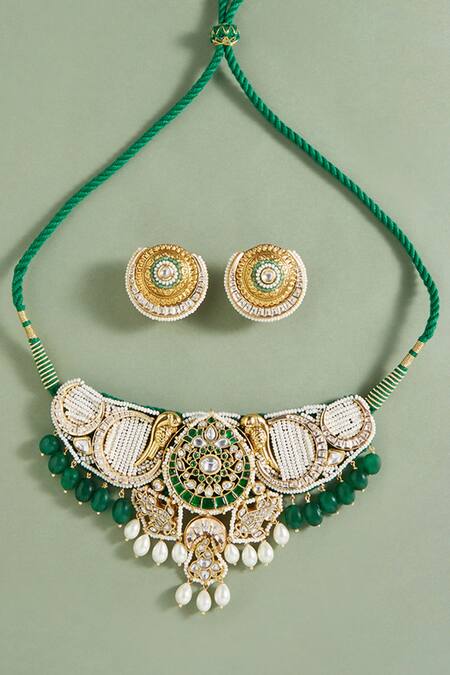 Shop Joules By Radhika Multi Color Embroidery Evermore Pearls Embellished Choker Set at Aza Fashions Shop_Joules By Radhika_Multi Color Embroidery Evermore Pearls Embellished Choker Set _at_Aza_Fashions