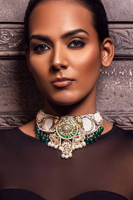 Joules By Radhika Multi Color Embroidery Evermore Pearls Embellished Choker Set Online at Aza Fashions Joules By Radhika_Multi Color Embroidery Evermore Pearls Embellished Choker Set _Online_at_Aza_Fashions