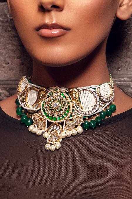 Buy Joules By Radhika Multi Color Embroidery Evermore Pearls Embellished Choker Set Online at Aza Fashions Buy_Joules By Radhika_Multi Color Embroidery Evermore Pearls Embellished Choker Set _Online_at_Aza_Fashions