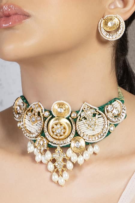 Joules By Radhika Multi Color Pearls Transcendent Polki Embellished Choker Set Online at Aza Fashions Joules By Radhika_Multi Color Pearls Transcendent Polki Embellished Choker Set _Online_at_Aza_Fashions