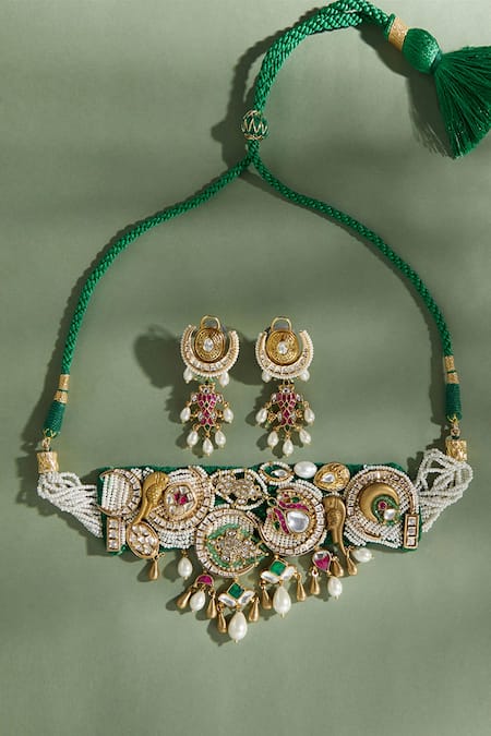 Shop Joules By Radhika Multi Color Pearls Embellished Choker Set at Aza Fashions Shop_Joules By Radhika_Multi Color Pearls Embellished Choker Set_at_Aza_Fashions