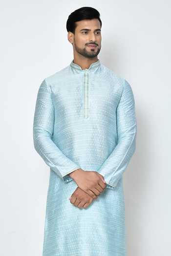 Arihant Rai Sinha Blue Dupion Silk Floral Pattern Kurta Set at Aza Fashions Arihant Rai Sinha_Blue Dupion Silk Floral Pattern Kurta Set _at_Aza_Fashions