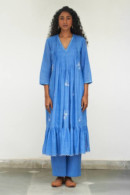 Buy Label Earthen Blue Cotton Embroidery, Mirrors, Sequins Asmani Champa Sitara Anarkali Set Online at Aza Fashions Buy_Label Earthen_Blue Cotton Embroidery, Mirrors, Sequins Asmani Champa Sitara Anarkali Set _Online_at_Aza_Fashions