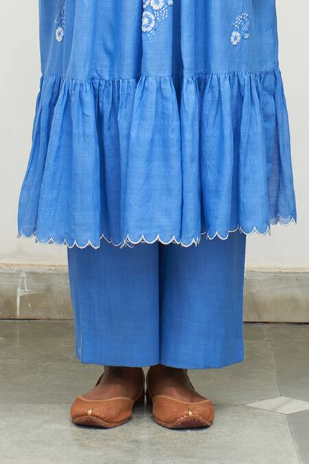 Shop Label Earthen Blue Cotton Embroidery, Mirrors, Sequins Asmani Champa Sitara Anarkali Set Online at Aza Fashions Shop_Label Earthen_Blue Cotton Embroidery, Mirrors, Sequins Asmani Champa Sitara Anarkali Set _Online_at_Aza_Fashions