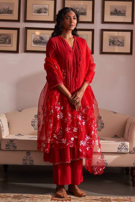 Shop Label Earthen Red Cotton, Maheshwari, Chiffon Sequins, Embroidery Khushboo Anarkali Set Online at Aza Fashions Shop_Label Earthen_Red Cotton, Maheshwari, Chiffon Sequins, Embroidery Khushboo Anarkali Set _Online_at_Aza_Fashions