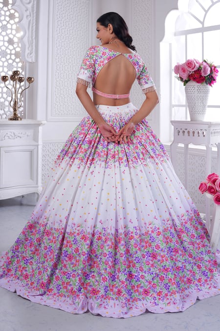 Label Priyanka Kar Floral Print Blouse Bridal Lehenga Set 