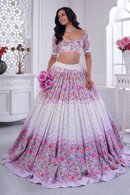 White & Purple lehenga choli with Bandhni dupatta- TANISHA