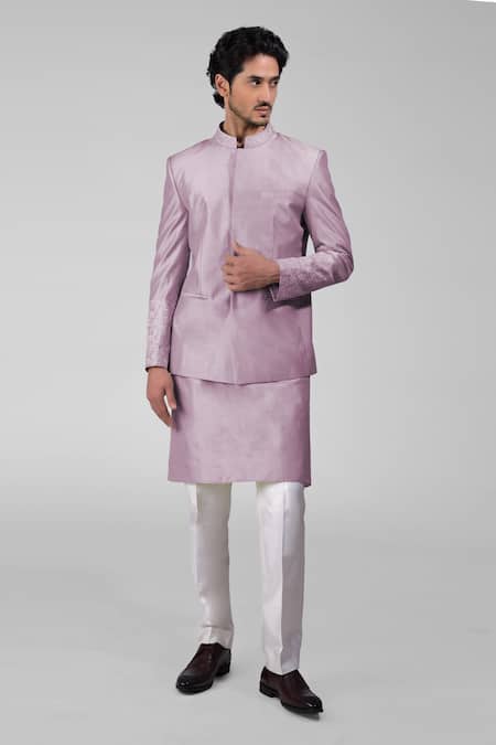 Talking Threads Floral Thread Embroidered Bandhgala Kurta Set 