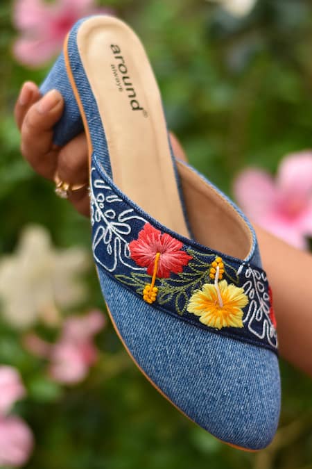 Around Always_Blue Embroidery Java Floral Mules _Online_at_Aza_Fashions