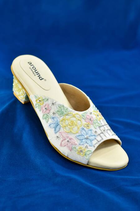 Shop Around Always White Embroidery April Sandal at Aza Fashions Shop_Around Always_White Embroidery April Sandal_at_Aza_Fashions