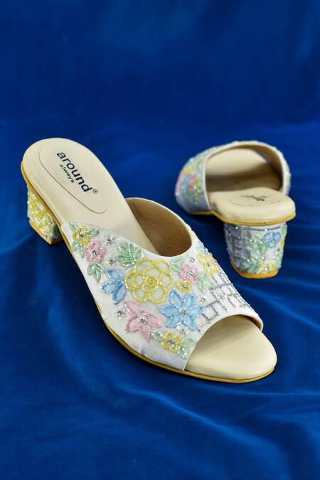 Around Always White Embroidery April Sandal Online at Aza Fashions Around Always_White Embroidery April Sandal_Online_at_Aza_Fashions