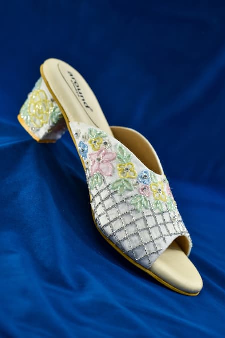 Buy Around Always White Embroidery April Sandal Online at Aza Fashions Buy_Around Always_White Embroidery April Sandal_Online_at_Aza_Fashions