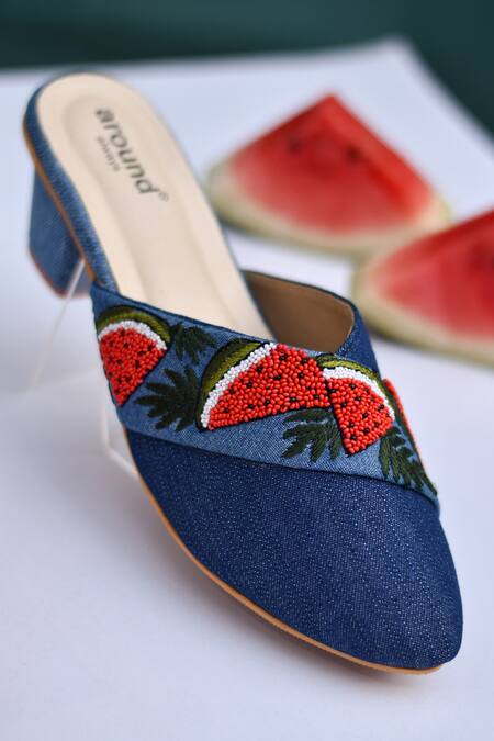 Buy Around Always Blue Beads, Embroidery Melon Mules at Aza Fashions Buy_Around Always_Blue Beads, Embroidery Melon Mules_at_Aza_Fashions